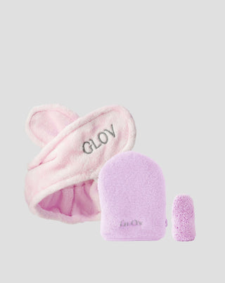 Set met een haarband en twee handschoenen voor make-up verwijdering en dagelijkse huidverzorging van Glov - 1