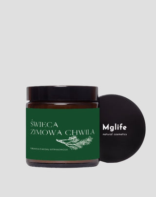 Vegan koolzaadkaars Wintermoment met dennen-, ceder- en ambergeur 120 ml MgLife