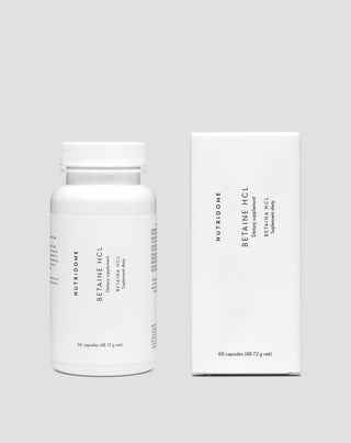 Betaïne HCl 475 mg ter ondersteuning van de spijsvertering, een opgeblazen gevoel, een zwaar gevoel en een lage maagzuurgraad Nutridome 60 capsules - 2