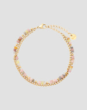 Vergulde armband met natuurstenen roze en citroenjade Stralen