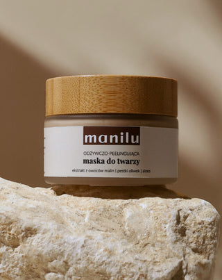 Voedend en exfoliërend gezichtsmasker met olijfpitten en macadamia-olie van Manilu - 2