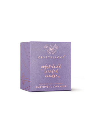 Sojakaars met amethist en lavendel in een glazen bakje van Crystallove - 3