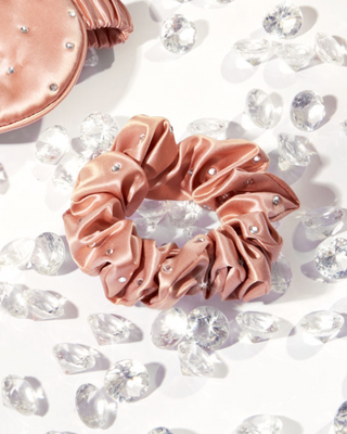 Haarelastiekje van zijde met kristallen - roségoud, Crystallove - 2