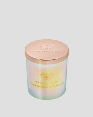 Sojawka met regenboogfluoriet en roze champagne in een glazen houder Crystallove - 1