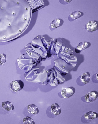 Haarelastiekje van zijde met kristallen - lila, Crystallove - 2
