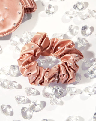 Haarelastiekje van zijde met kristallen - roségoud, Crystallove - 2