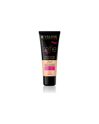 Dekkende en hydraterende foundation en concealer 2-in-1 nr. 01 porselein Selfie Time Eveline