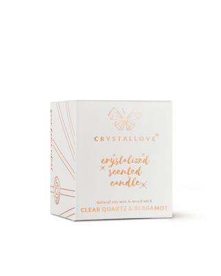 Sojakaars met bergkristal en bergamot in een glazen bakje, Crystallove - 3