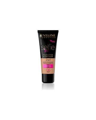 Dekkende en Hydraterende Foundation en Concealer 2-in-1 Nr. 06 honing Selfie Time Eveline