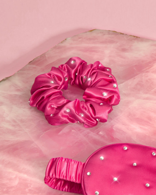 Haarelastiekje van zijde met kristallen - hot pink, Crystallove - 2