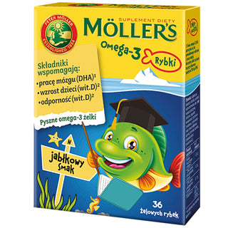 Voedingssupplement met omega-3 vetzuren Moller's vis 36 jelly beans met appelsmaak - 1