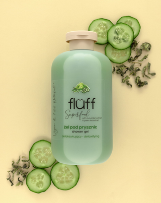 Douchegel met groene thee en komkommer, reinigt de huid en tonifieert Fluff