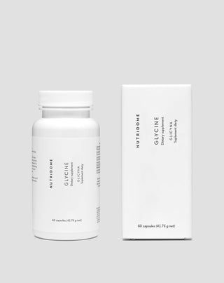 Glycine supplement ter ondersteuning van de slaapkwaliteit en het vergemakkelijken van inslapen, regeneratie en collageenproductie 1000 mg/dag Nutridome 60 stuks.