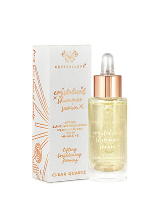 Gezichtsserum met bergkristal en vijgcactus, genaamd Clear Quartz Shimmer Serum van Crystallove
