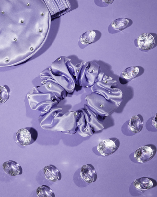 Haarelastiekje van zijde met kristallen - lila, Crystallove - 2