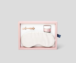 Set oogcrème met spatel en witte zijden oogmasker, Slaap