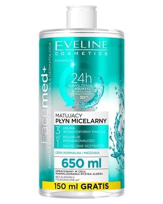 Matte 3-in-1 micellaire reinigingsvloeistof voor waterproof make-up, facemed, Eveline