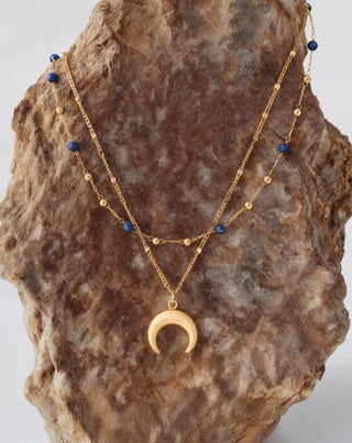 Vergulde natuurstenen lapis lazuli halsketting met maansikkel_7 - 3