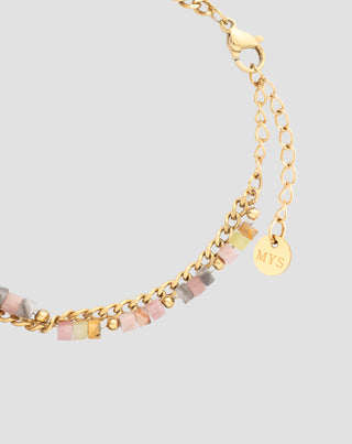 Vergulde roestvrijstalen armband met roze en citroenjade Mys_4 - 4
