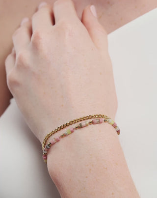 Vergulde armband met natuurstenen roze en citroenjade Stralen - 6