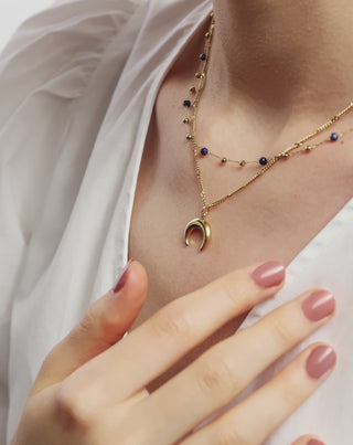 Vergulde natuurstenen lapis lazuli halsketting met maansikkel_6 - 6