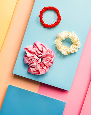 Set haarelastiekjes van 100% natuurlijke zijde - roze, crème, rood Twisty 3 stuks. - 4