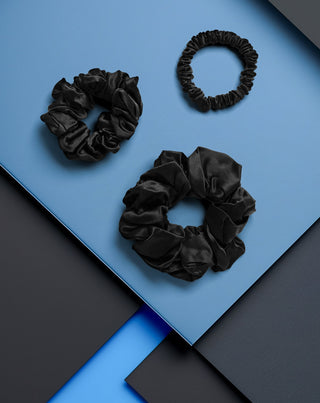 Set zwarte 100% natuurlijke zijde Twisty haarelastiekjes 3 stuks. - 3