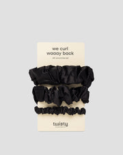Set zwarte 100% natuurlijke zijde Twisty haarelastiekjes 3 stuks.