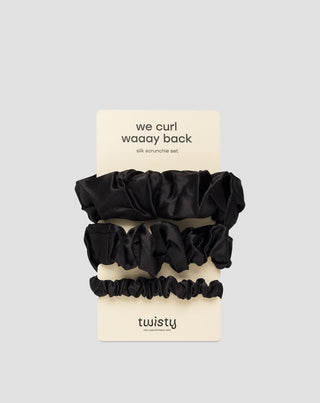 Set zwarte 100% natuurlijke zijde Twisty haarelastiekjes 3 stuks. - 1