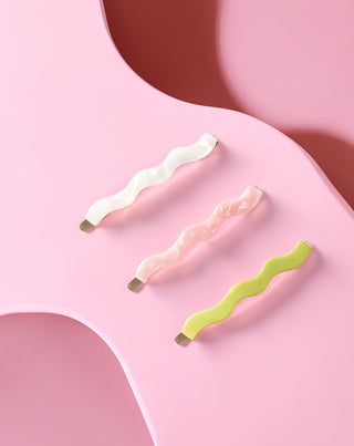 Set golvende haarspelden parel, groen, roze Twisty 3 stuks. - 2
