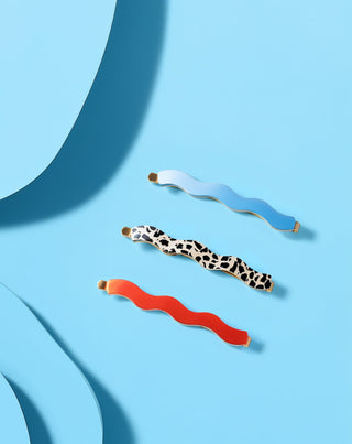 Set golvende haarspelden gemarmerd, blauw, rood Twisty 3 stuks. - 2
