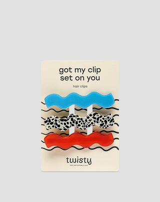 Set golvende haarclips - gemarmerd, blauw, rood Twisty 3 stuks. - 1