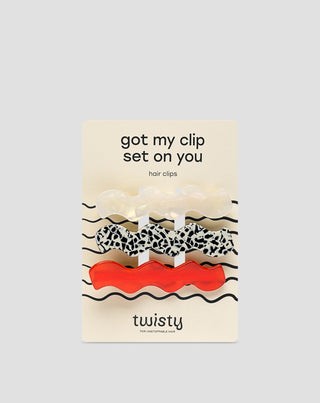 Set golvende haarclips - rood, gemarmerd, parel Twisty 3 stuks. - 1