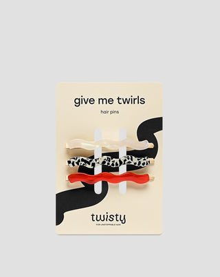 Set golvende haarspelden rood, gemarmerd, parel Twisty 3 stuks. - 1