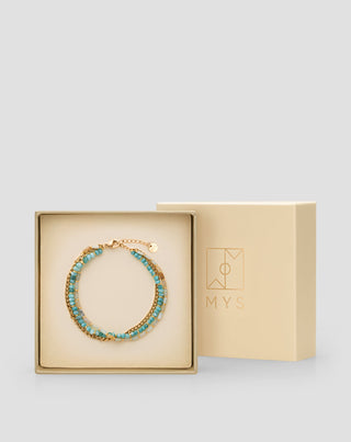 Vergulde roestvrijstalen armband met Afrikaanse turkoois en amazoniet Mys - 4