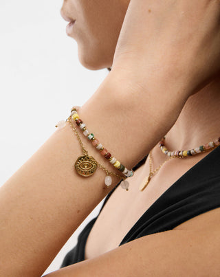 Roestvrijstalen vergulde armband met agaat, maifan, jaspis en aventurijn Mys_1 - 2