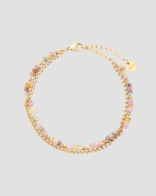 Vergulde armband met natuurstenen roze en citroenjade Stralen - 1