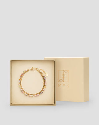 Vergulde roestvrijstalen armband met roze en citroenjade Mys - 5