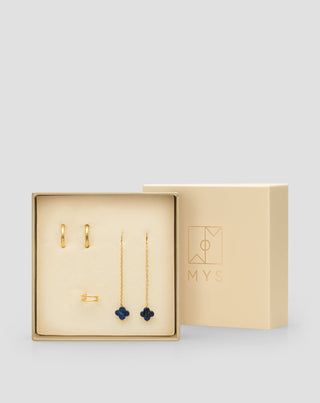 Mys roestvrij staal vergulde lapis lazuli oorbellen set - 5