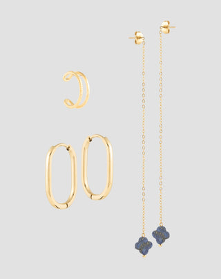 Mys_4 roestvrij staal vergulde lapis lazuli oorbellen set - 1