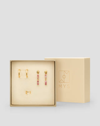 Mijn vergulde roestvrijstalen roze jade oorbellen set - 5