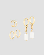 Set van vergulde oorbellen met witte jade in roestvrij staal Mys_4