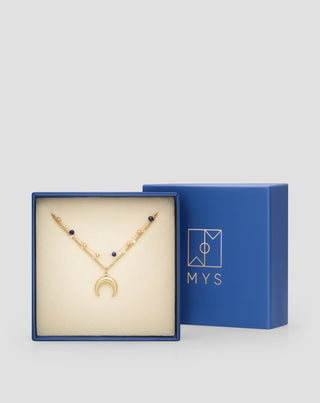 Vergulde roestvrijstalen ketting met maansikkel en lapis lazuli stralen - 5