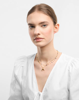 Vergulde roestvrijstalen ketting met maansikkel en lapis lazuli Mys_1 - 2