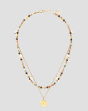 Vergulde ketting met natuurlijke stenen agaat, maifan, jaspis, jade en aventurijn.