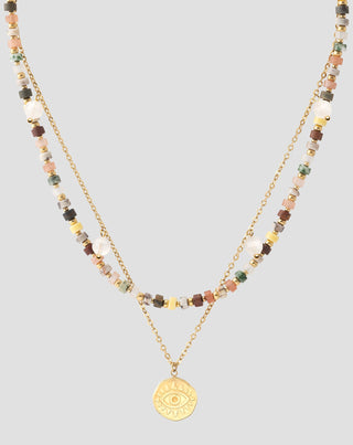Vergulde ketting met natuurstenen agaat, maifan, jaspis, jade en aventurijn Mys_3 - 4