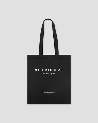 Katoenen boodschappentas met milieuvriendelijke zwarte print van Nutridome - 1