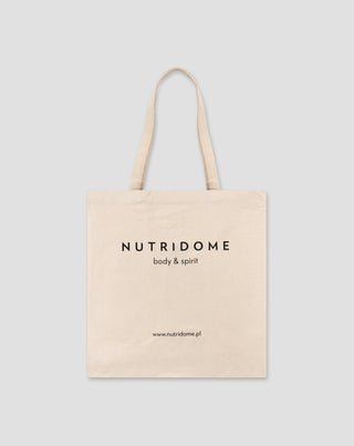 Katoenen boodschappentas met milieuvriendelijke zwarte print van Nutridome - 1